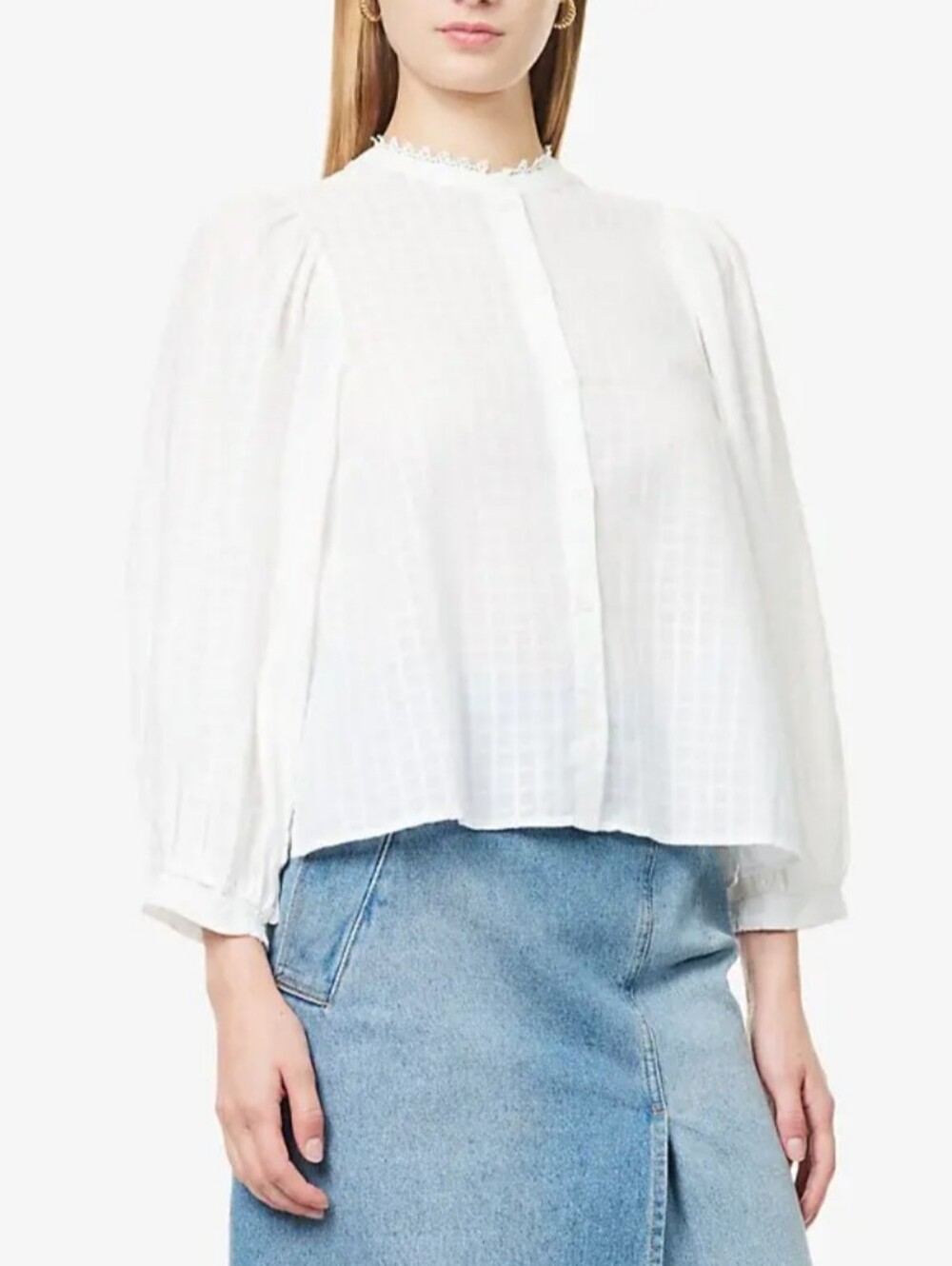 ME+EM Balloon-Sleeve Relaxed Cotton Blouse in soft white Size 6